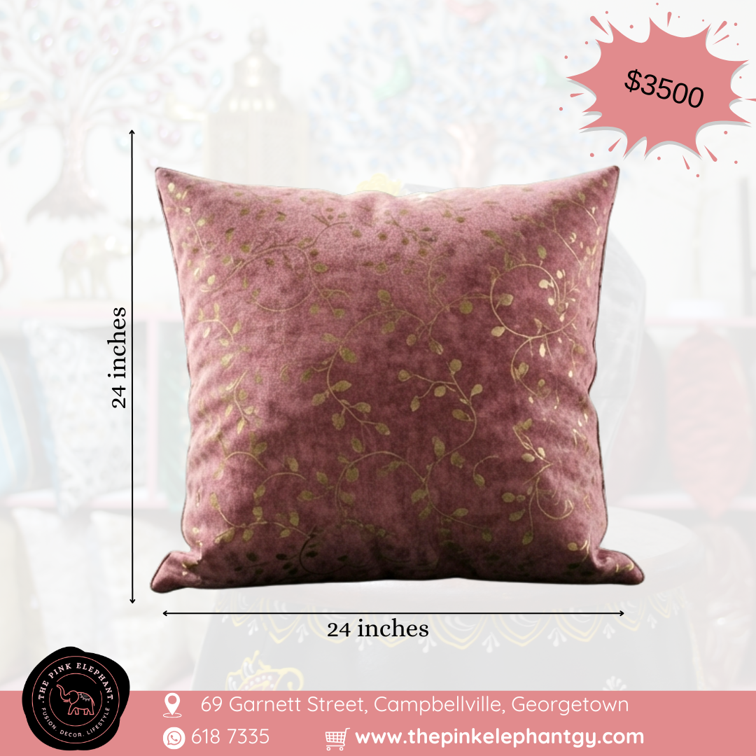 Pink and Gold Leaf Cushion Cover-24''