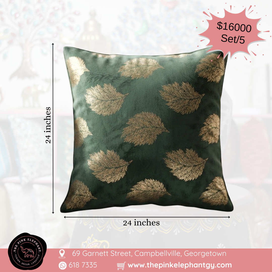 Golden Leaf Velvet Cushion Cover Set of 5- 24"
