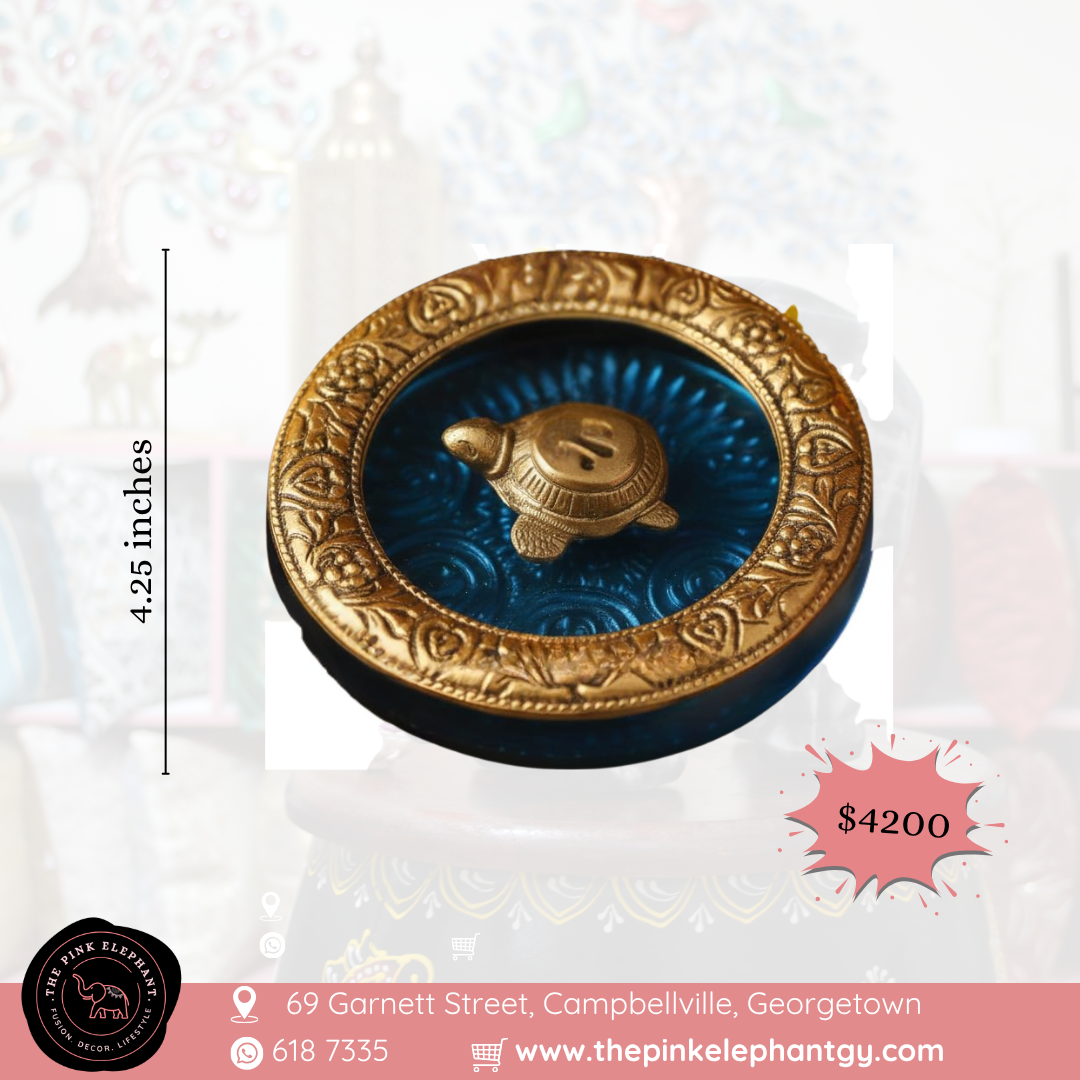 Glass Incense Holder w/ Gold Design - Blue