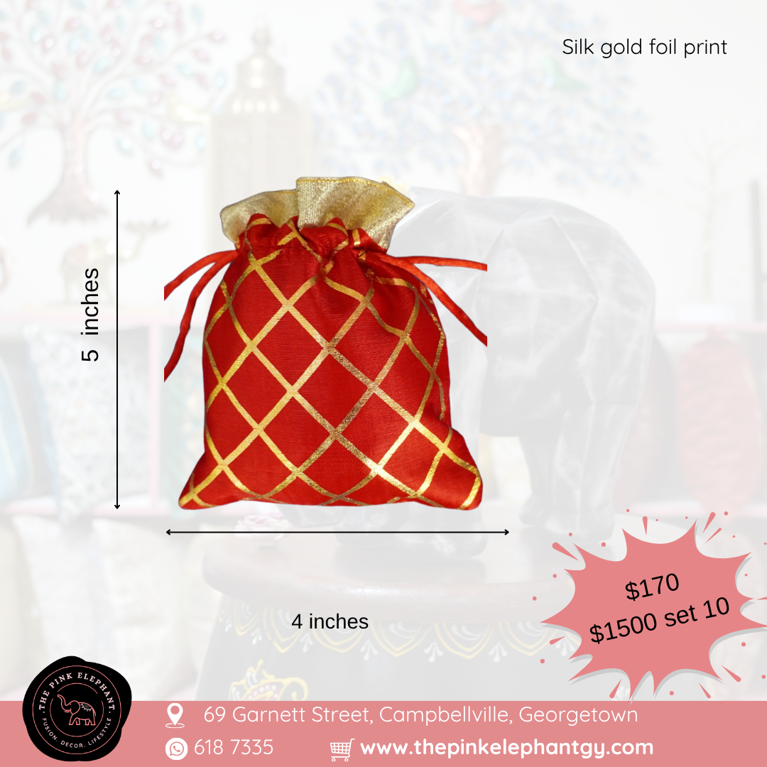 Red Gold Foil Diamond Gift Bag 3" x 5"