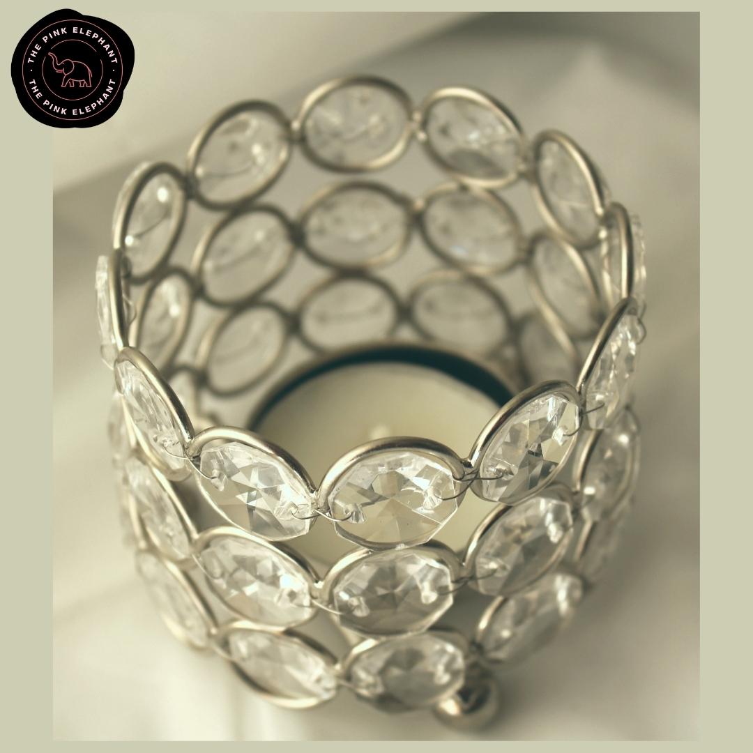 Silver Crystal Candle Holder