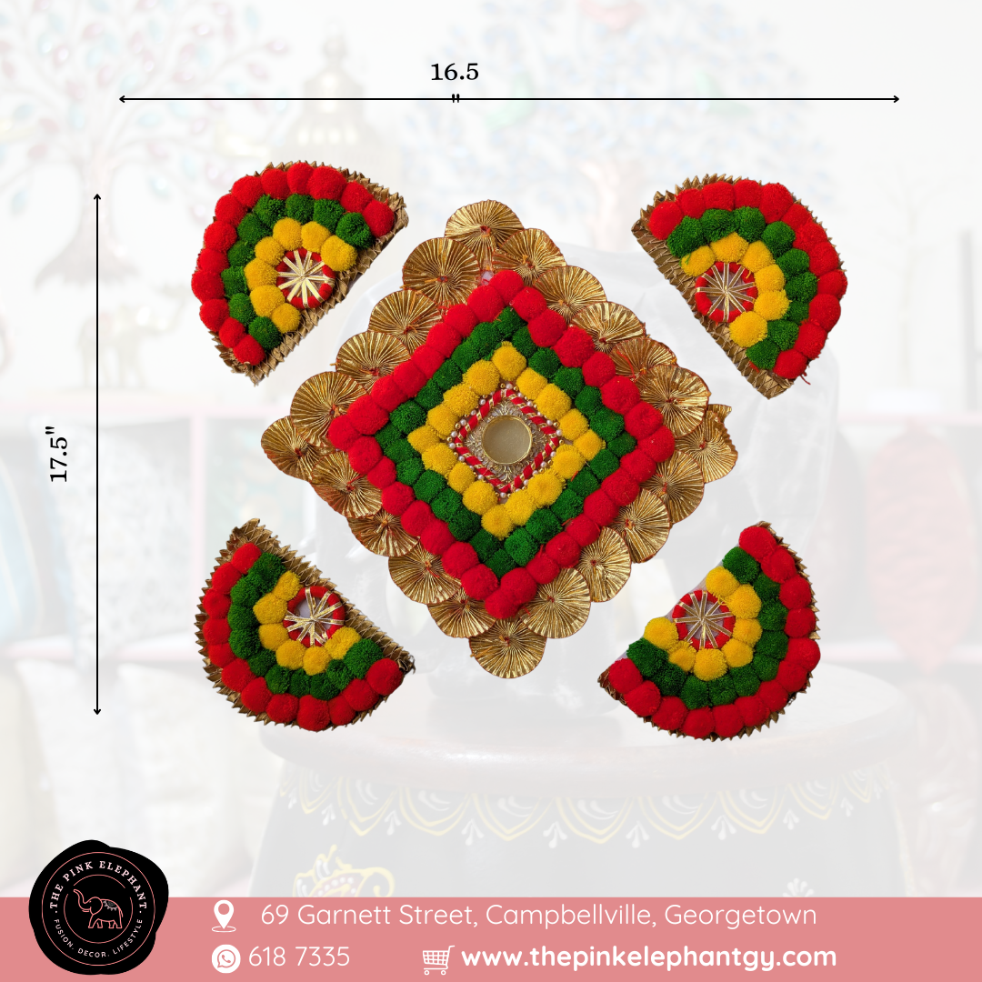 5 Piece Semi Circle RGY Set Pom Pom Rangoli