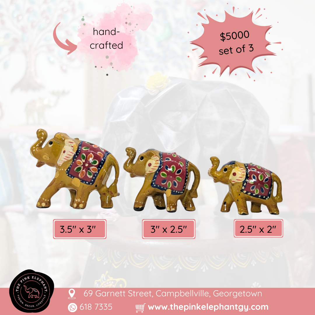 Mini Handpainted Elephant Set of 3- Yellow