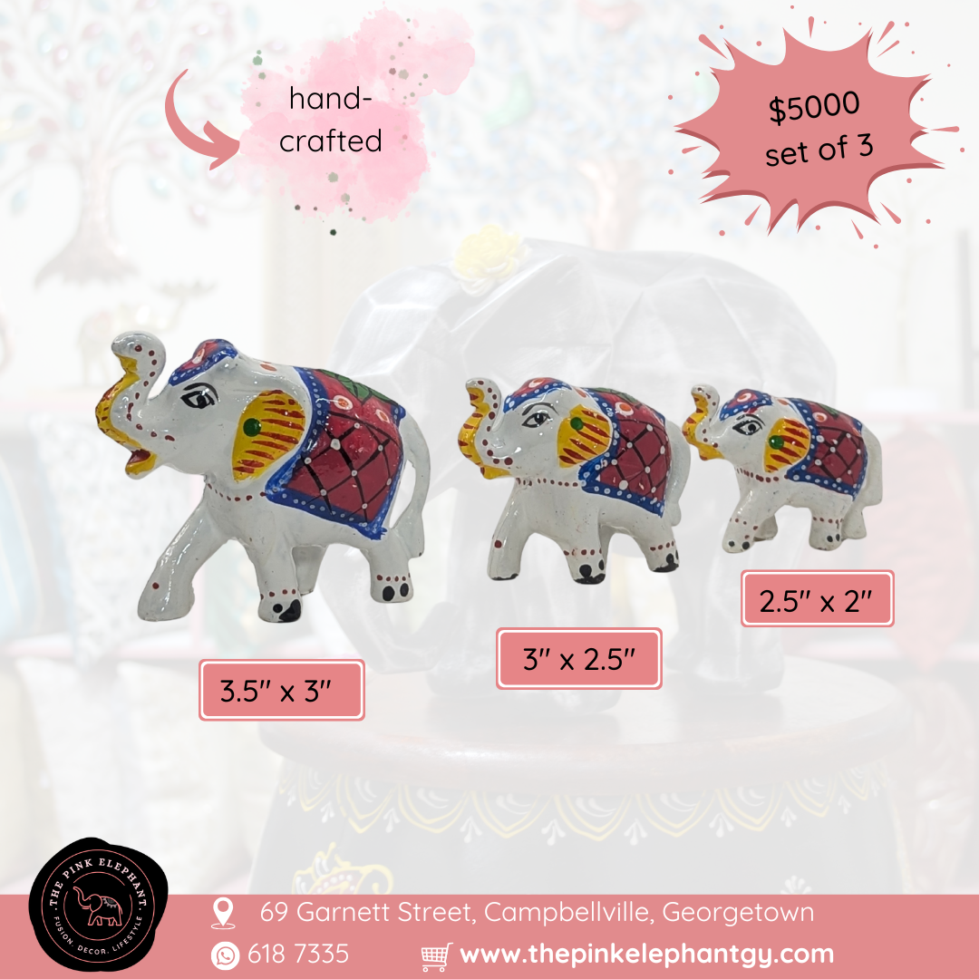 Mini Handpainted Elephant Set of 3- White