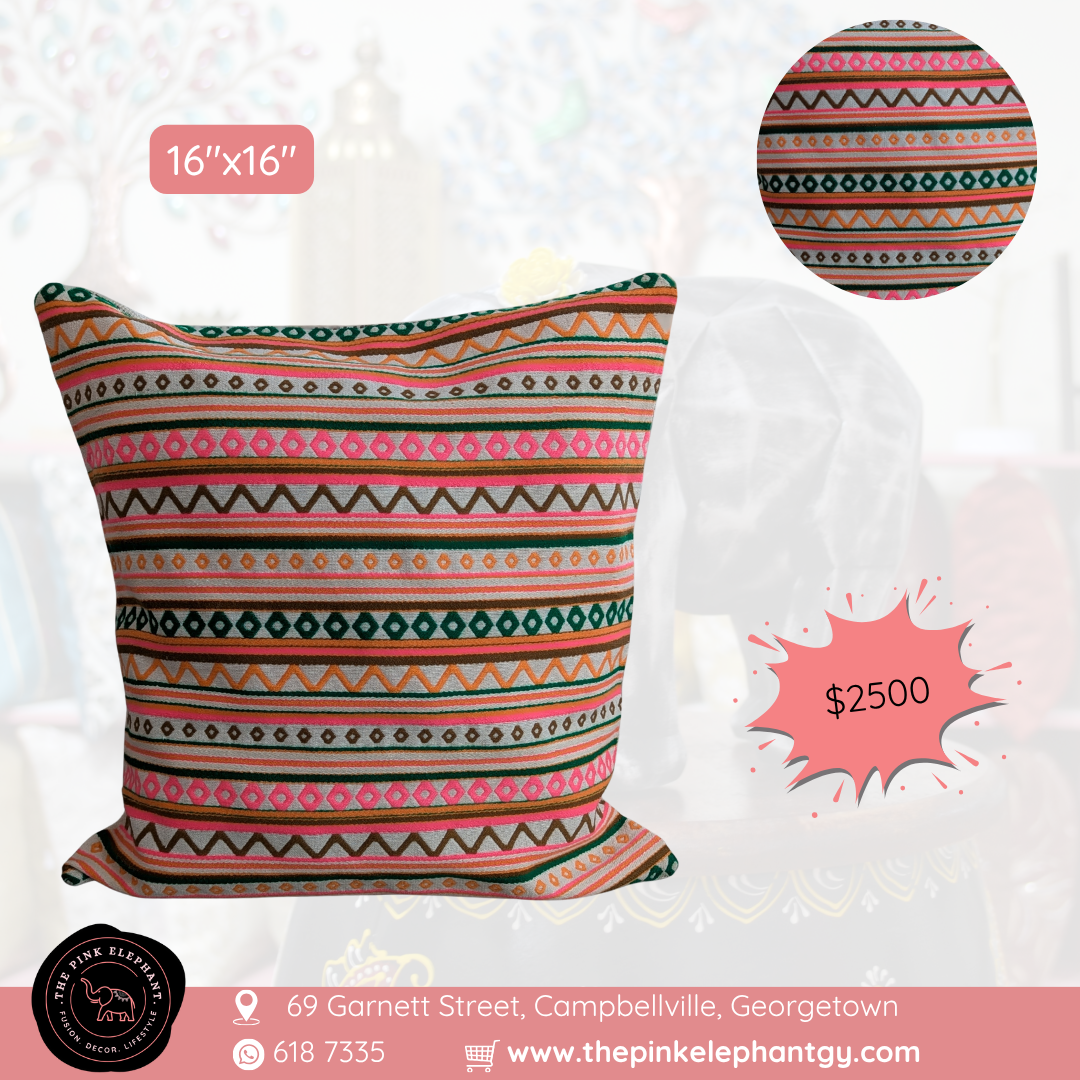 Jacquard Neon Pink and Green Cushion Cover