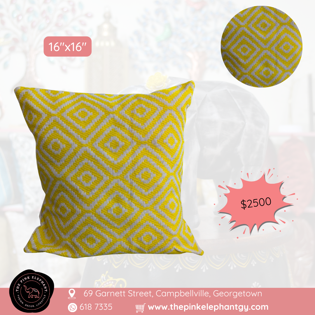 Jacquard Yellow Diamond Cushion Cover