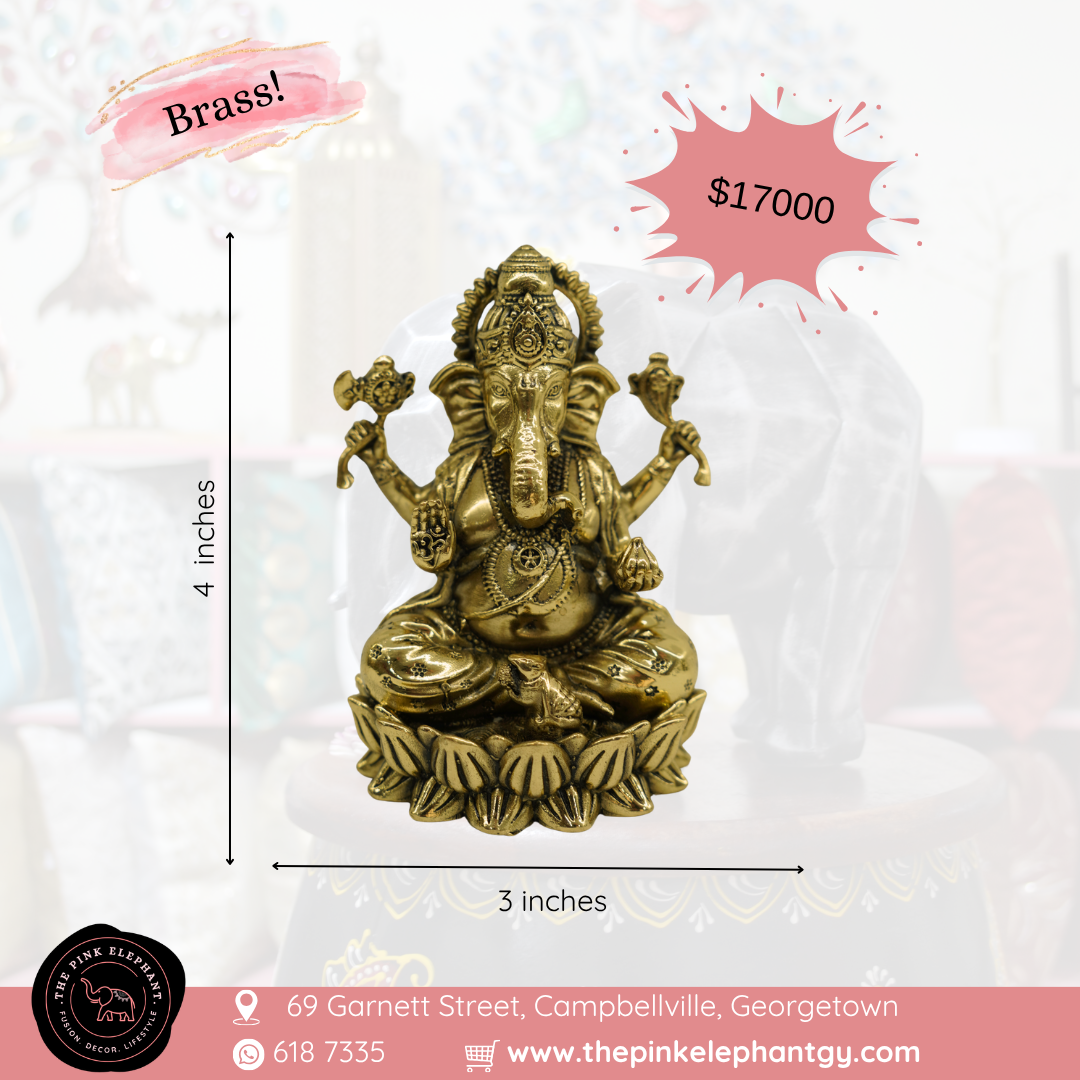 Brass Laxmi Ganesh Statue Pair Lotus Bottom