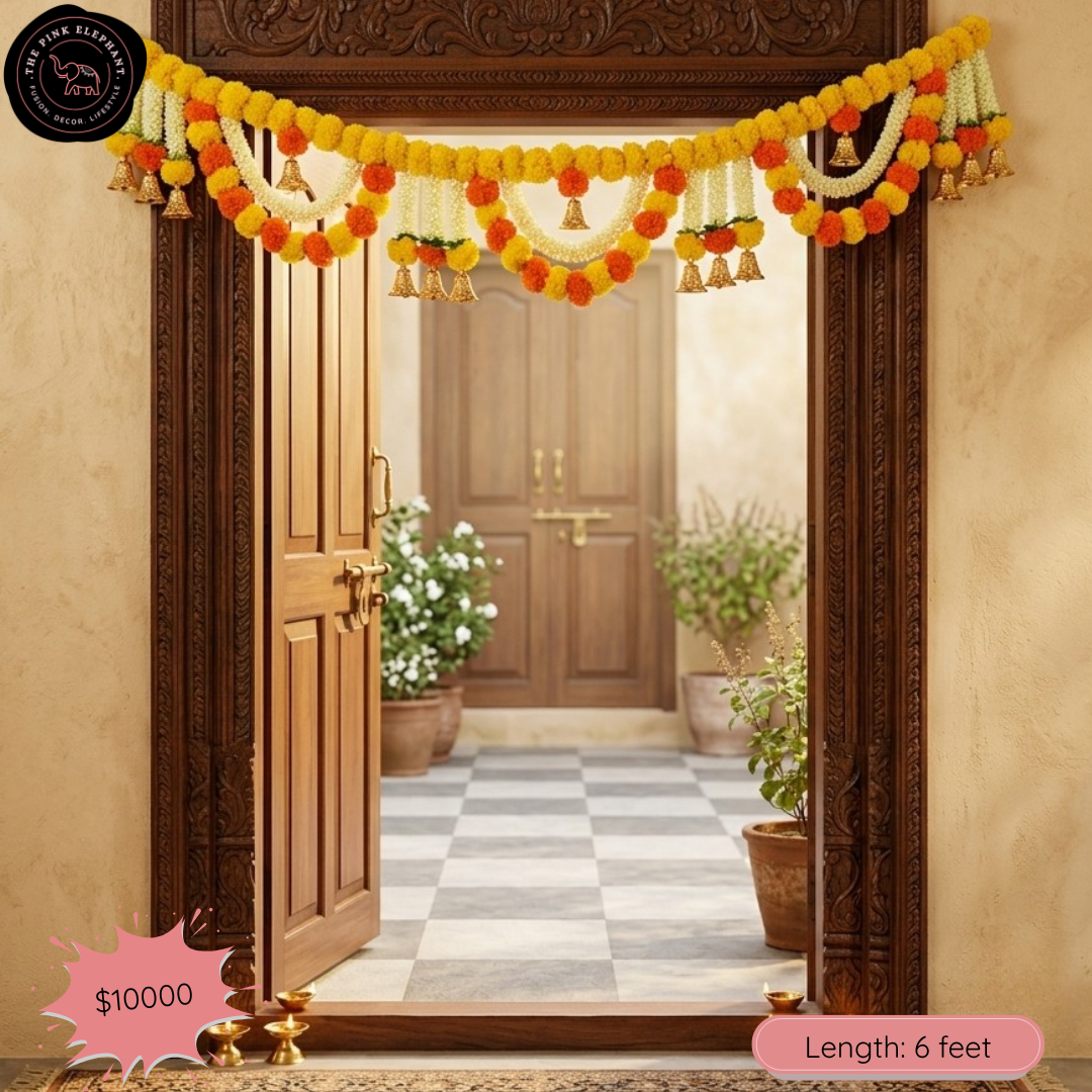 Yellow Orange Marigold with Mogra Toran 5112 - 6 ft