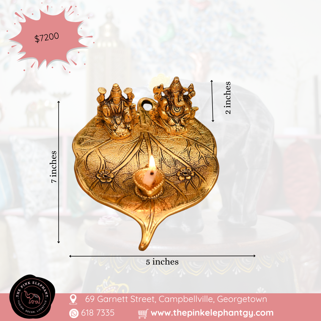 Laxmi and Ganesh Leaf Diya Figurine