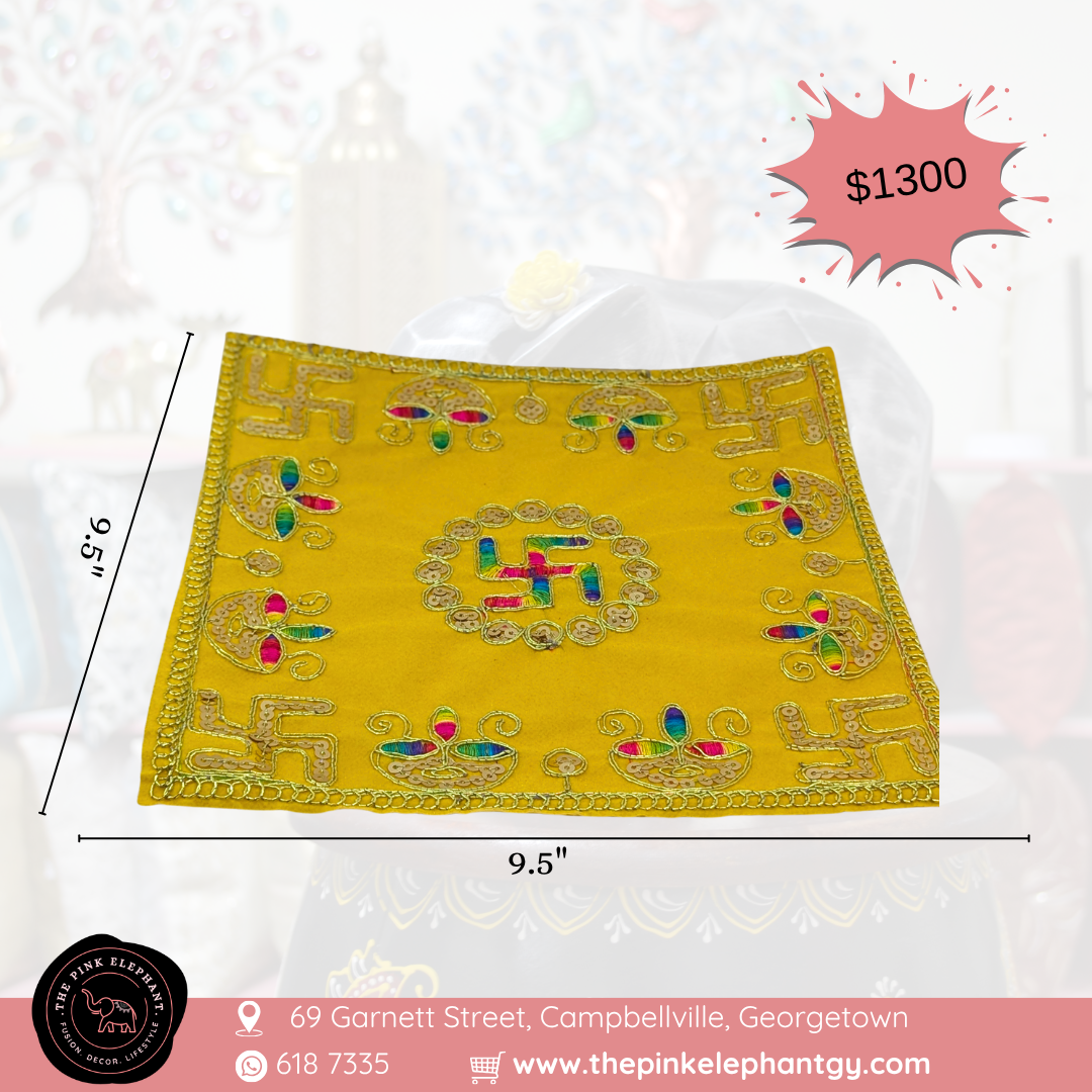 Square Yellow Swastika Puja Cloth-9.5"