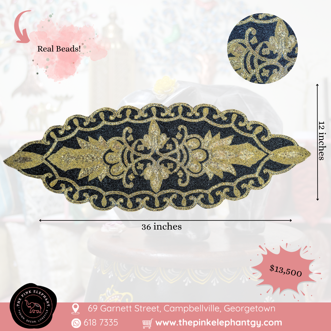 Black and Gold Beaded Centre Table Runner (Oval)