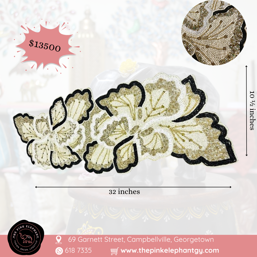 Black and White Petals Beaded Table Runner