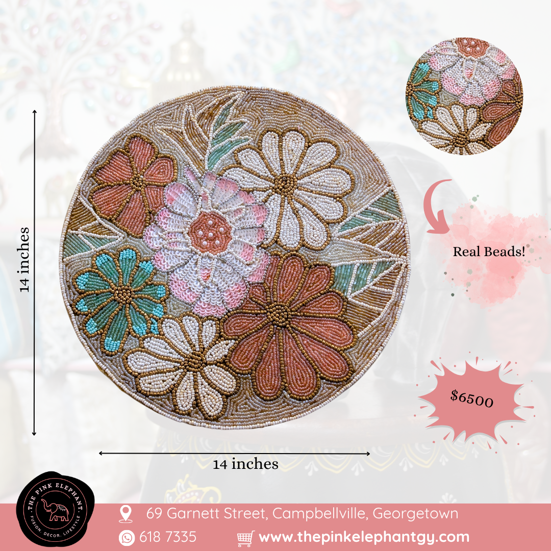 Hand Beaded Placemat- Soft Floral
