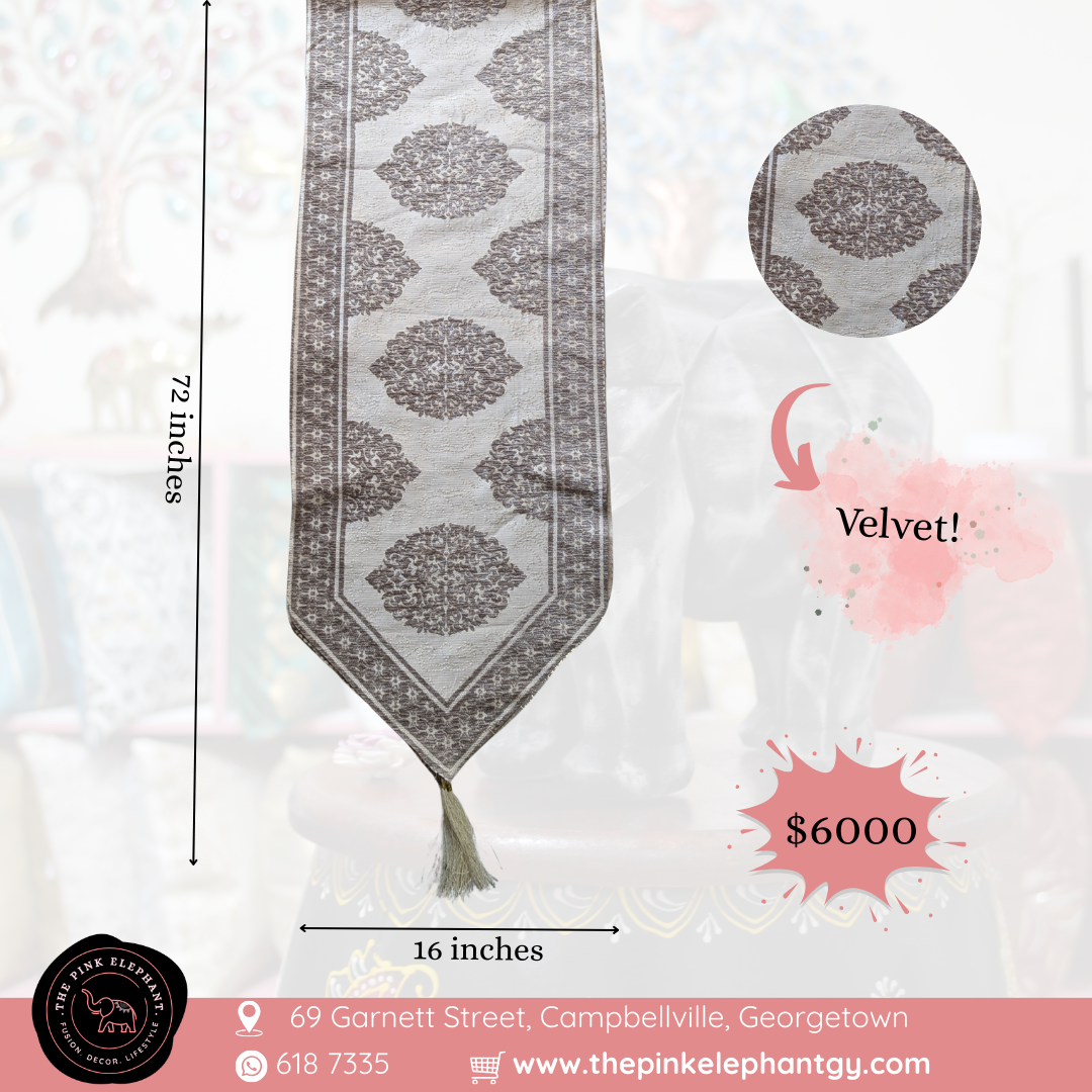 Damask Velvet Table Runner -Silver