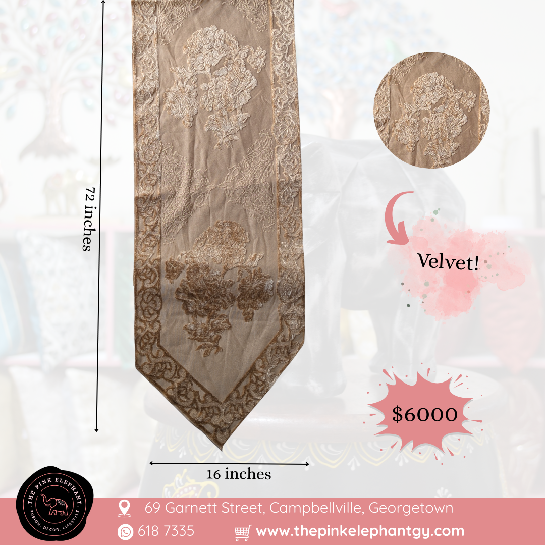 Damask Velvet Table Runner- Gold
