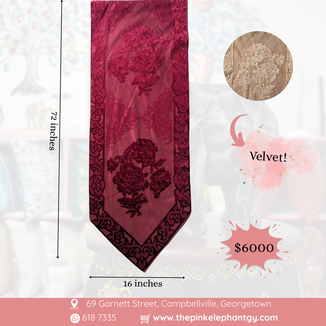 Damask Velvet Table Runner - Red