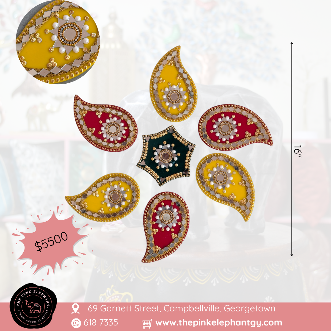 Red and Yellow Paisley Acrylic Rangoli 12" AR03