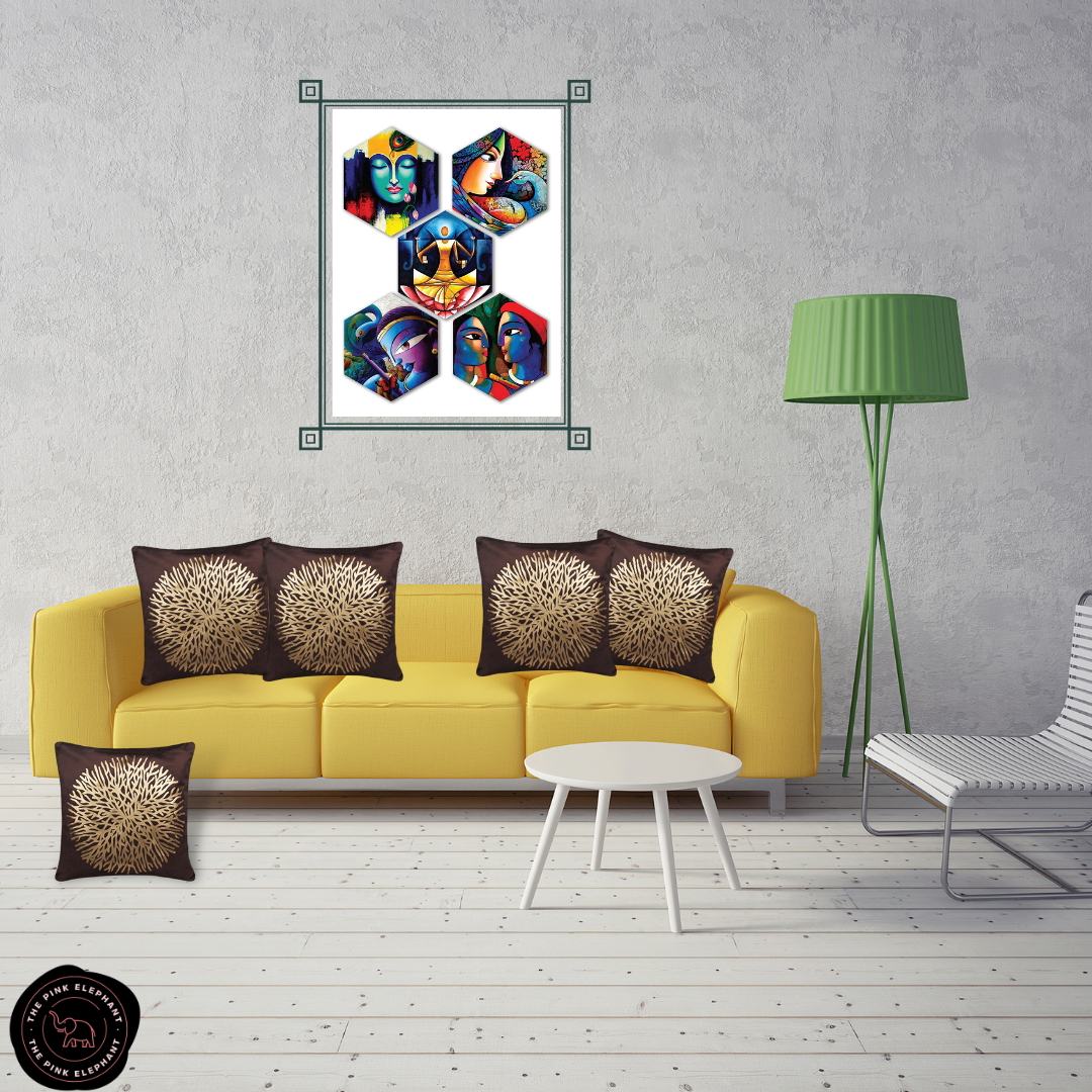 Coffee Gold Flower Color Cushion Cover