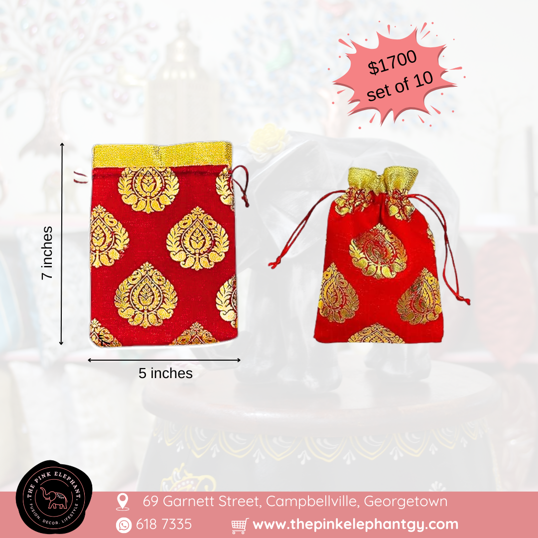 Red & Gold Foil Paisley Silk Gift Bags