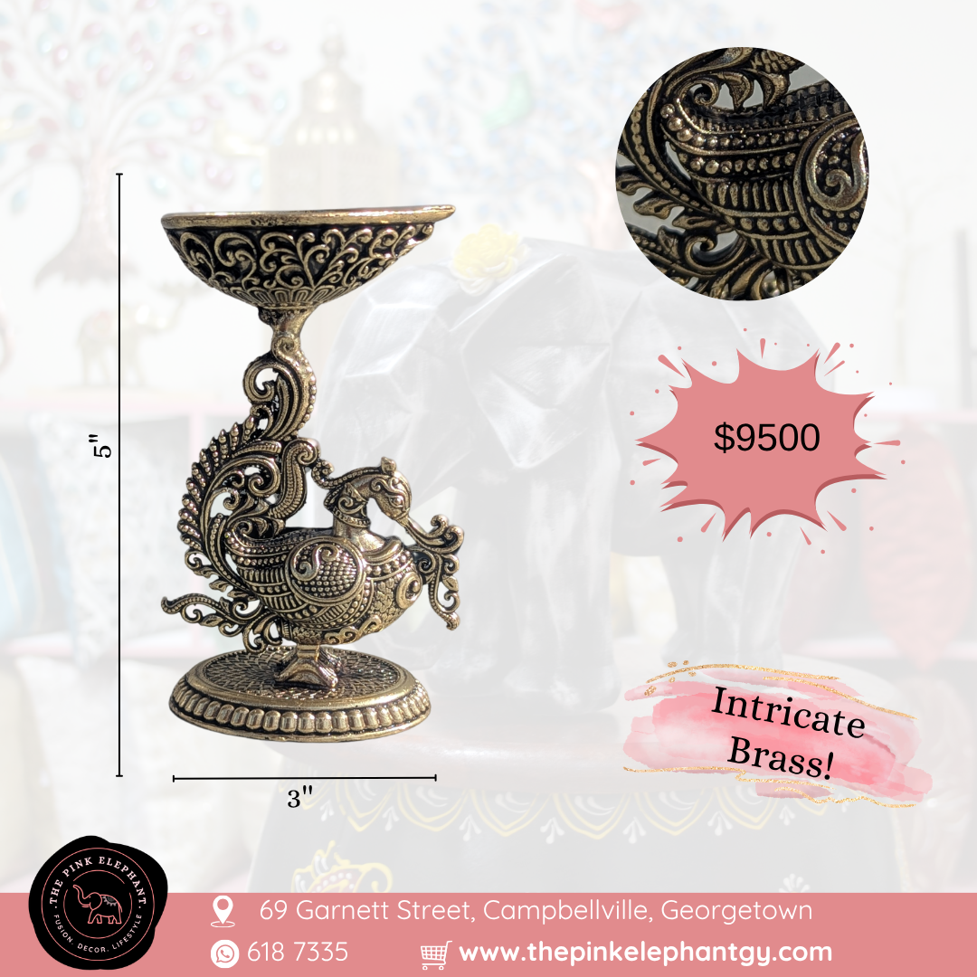 Large Regal Peacock Diya Intricate Brass Figurine