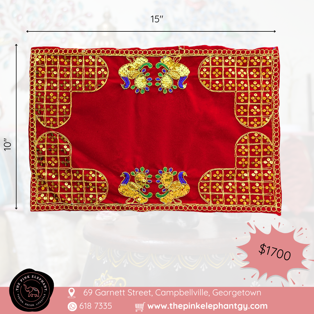 Rectangle Red Peacock Puja/Aasan Cloth 15"x10"