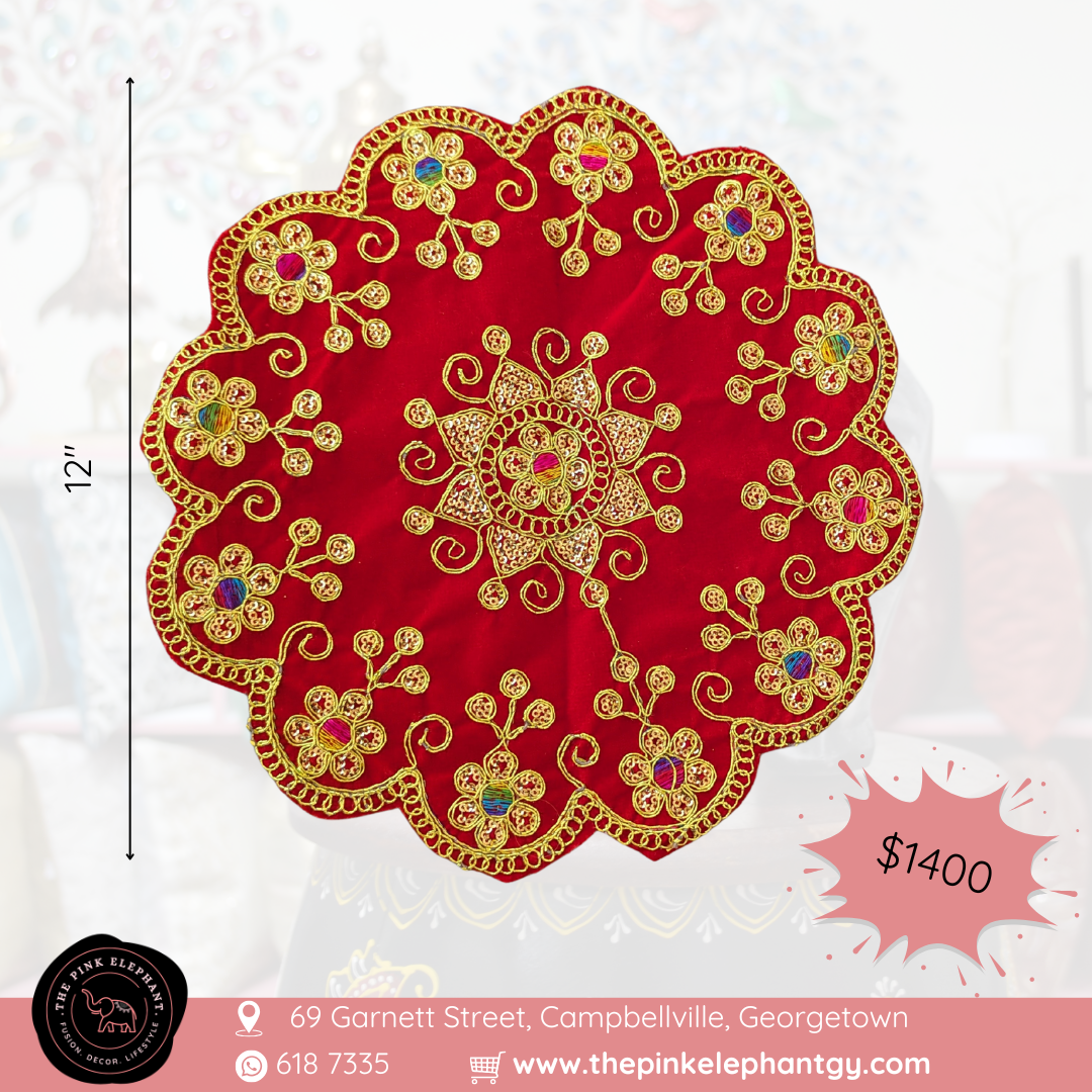 Red Circular Flower Puja/Aasan Cloths 12"