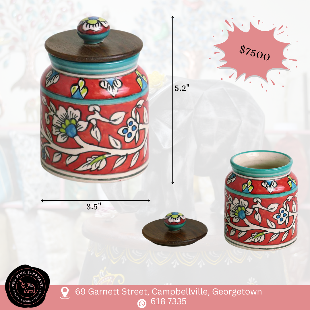 Red Hand-Painted Ceramic Jar