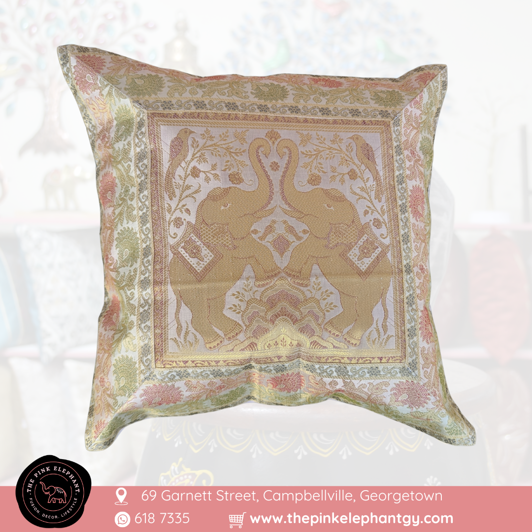Silk Cream Double Elephant Cushion Cover 16"x 16"