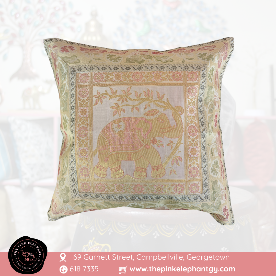Silk Cream Single Elephant Cushion Cover 16"x 16"