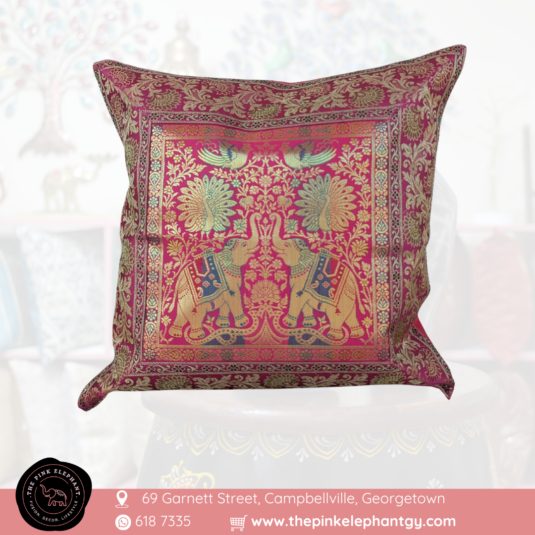 Silk Pink Elephant Cushion Cover 16"x 16"