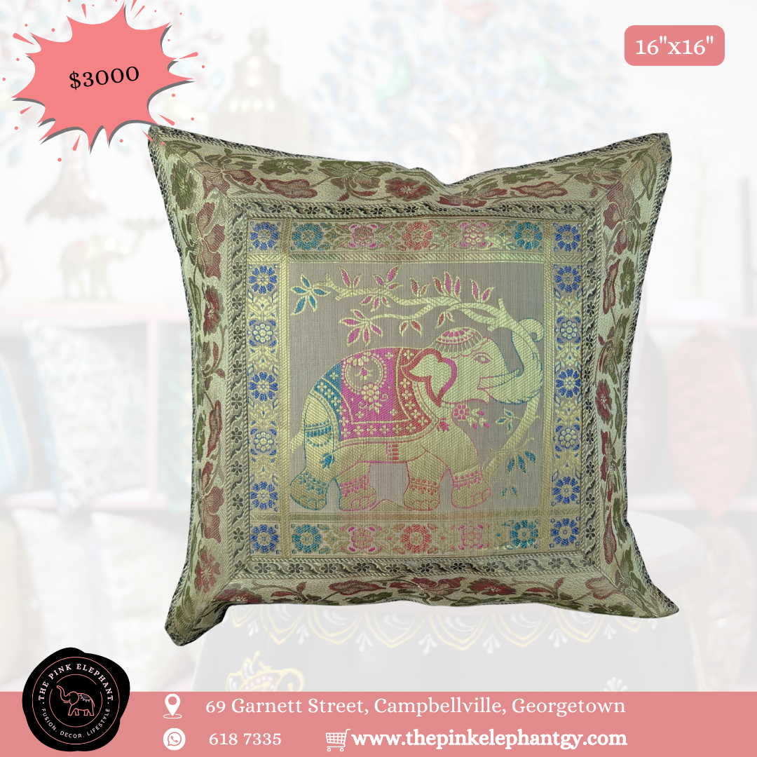 Silk Gold Elephant Cushion Cover 16"x 16"