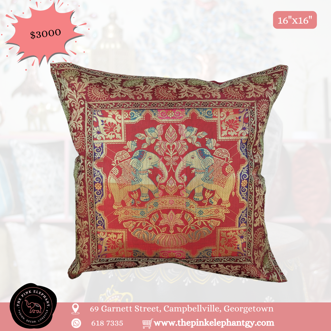 Silk Red Elephant Cushion Cover 16"x 16"