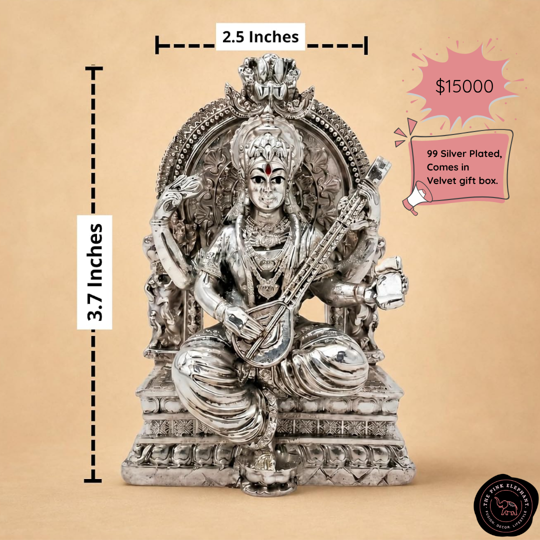German Premium Silver-Plated Saraswati Idol 3.7 inch