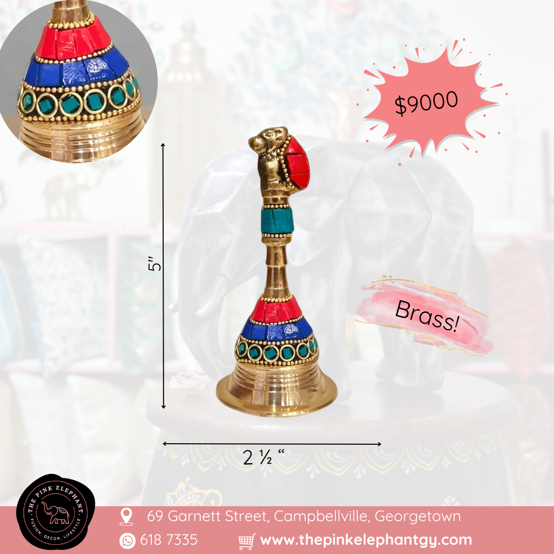 Small Brass Hand Bell with Stones