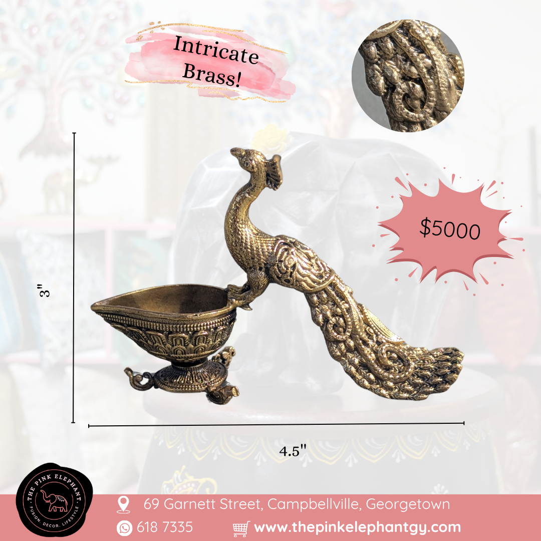 Small Peacock Diya Intricate Brass Figurine