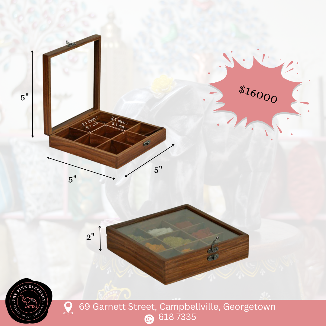 Wooden Square Spice Box