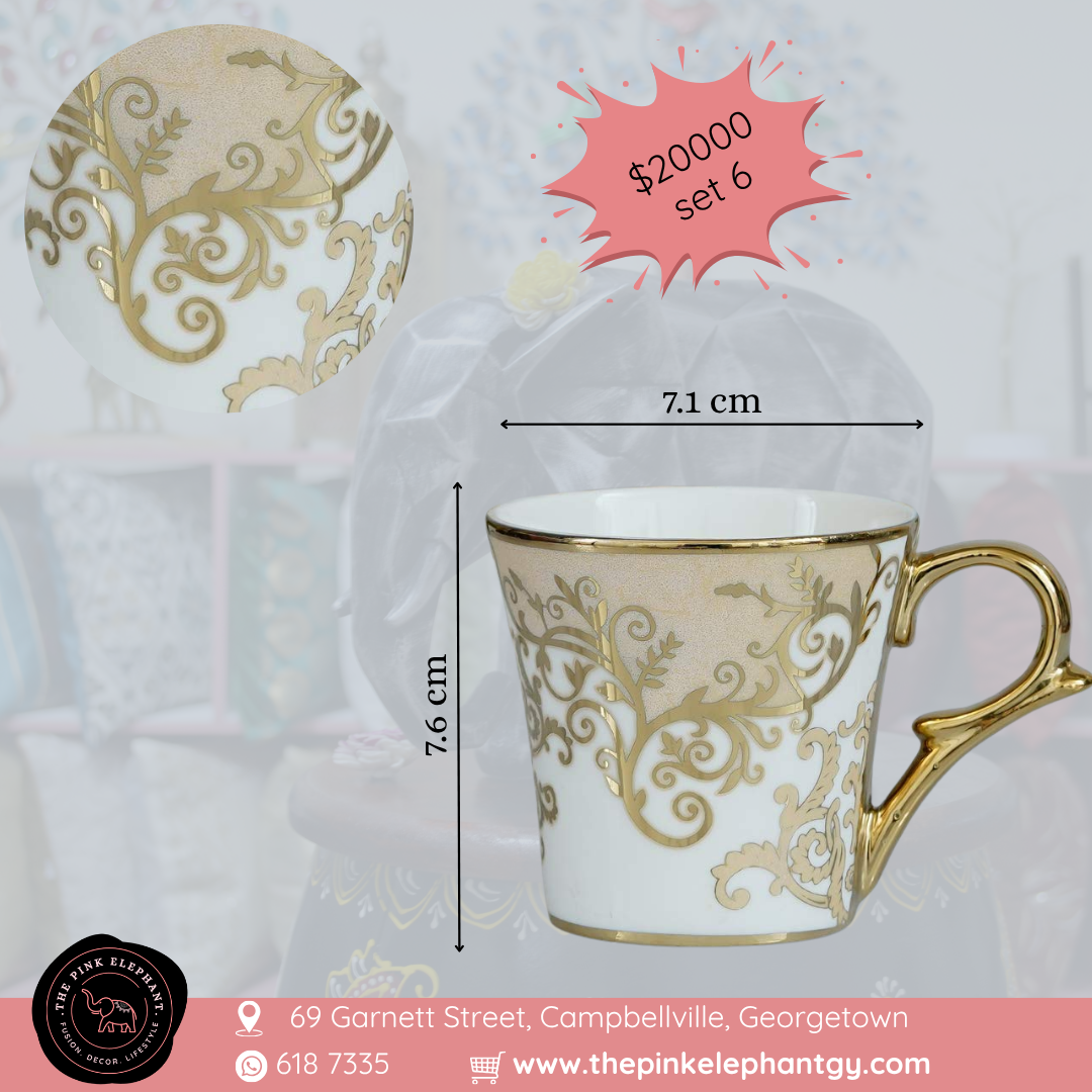 Regal White and Gold Trim Cup Set 6