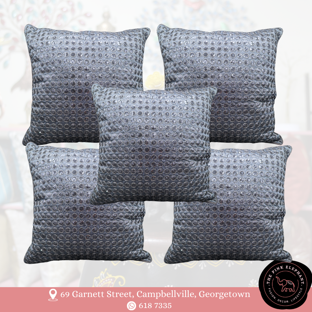Grey Silver Round Sequins Cushion Cover