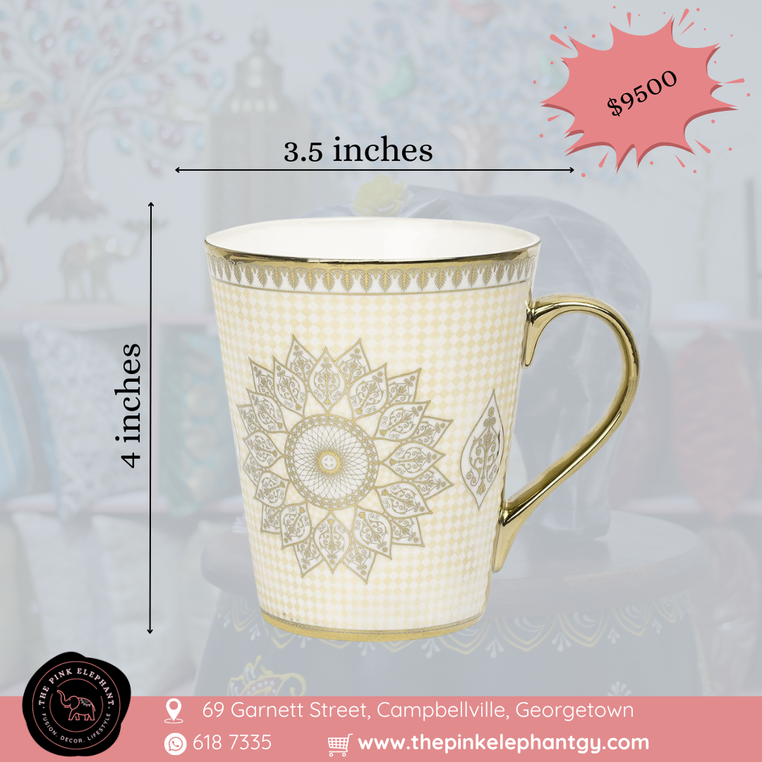 Mandala Gold Trim Coffee Cup Pair