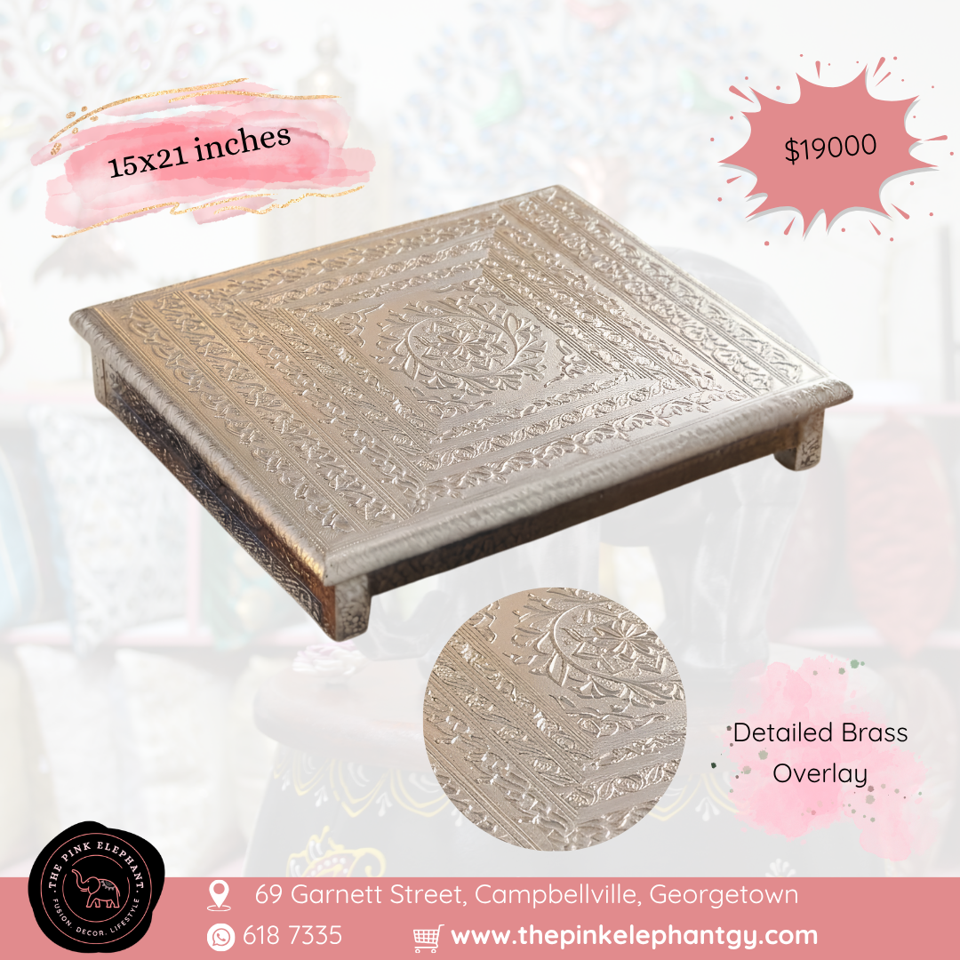 Patla Silver Puja Table Chowki 15"x21"