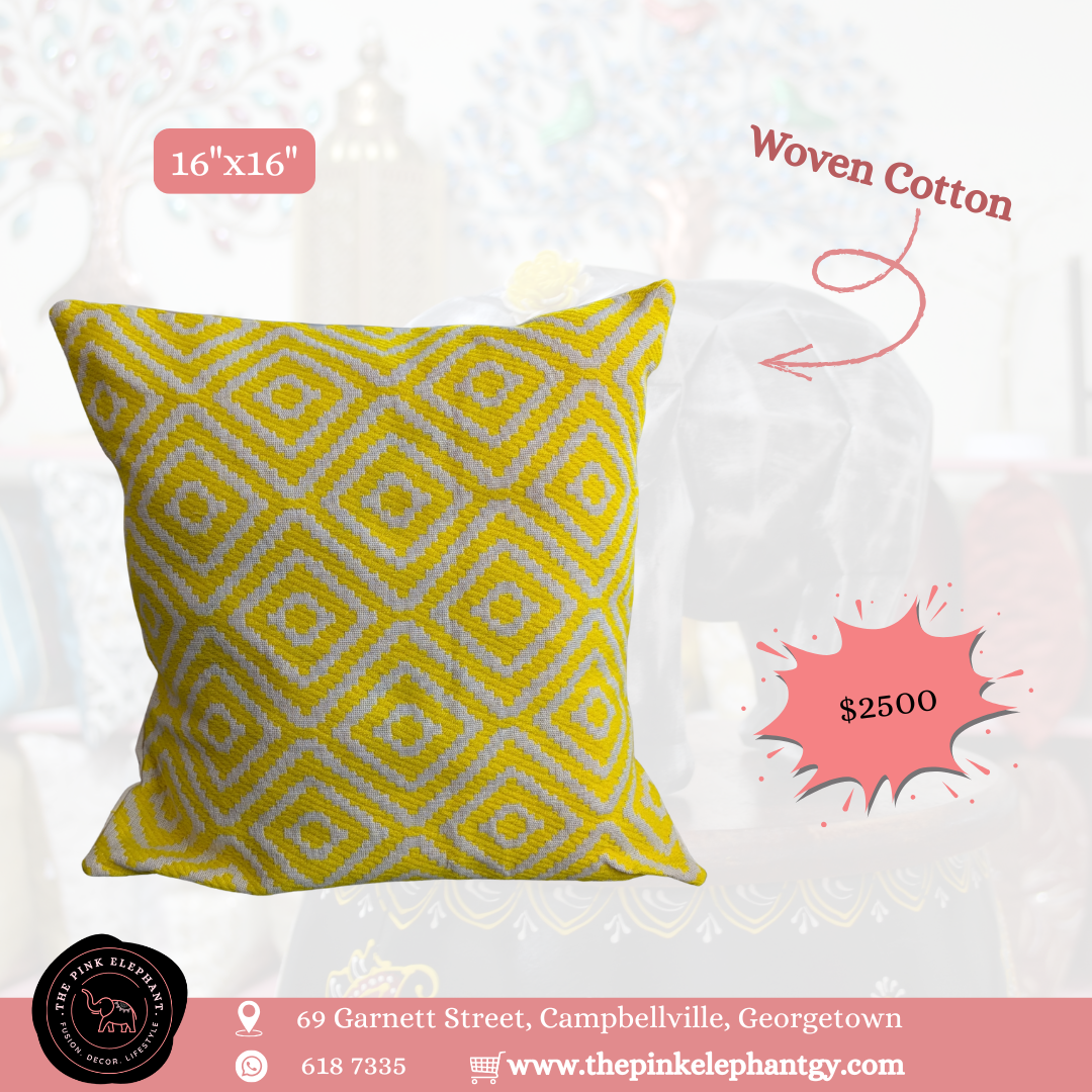 Jacquard Yellow Diamond Cushion Cover