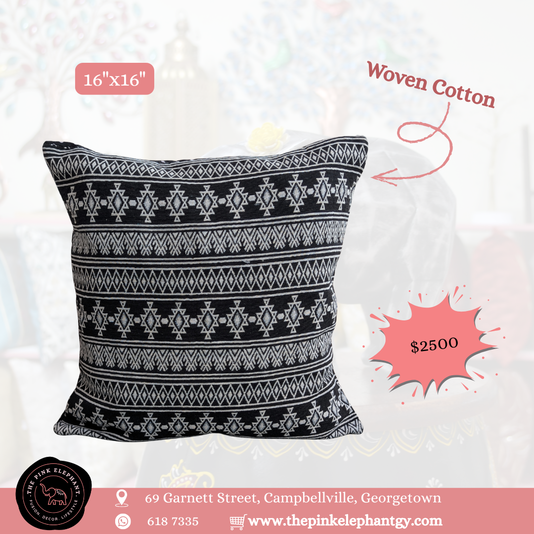 Jaquard Black and White Tribal Cushion Cover