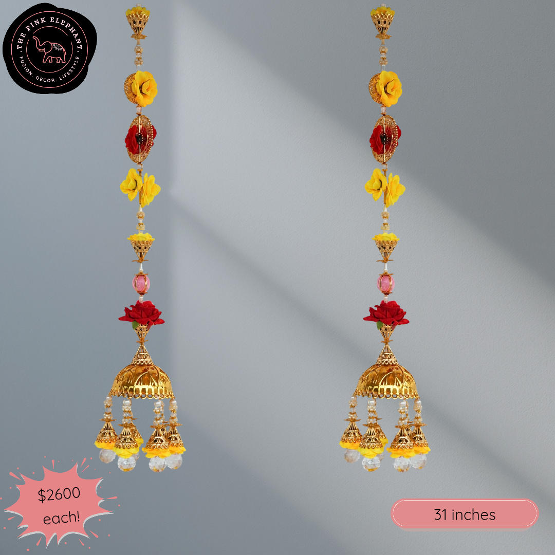 Big Jhumka Flower Hanging - 3715 (yellow+ red)