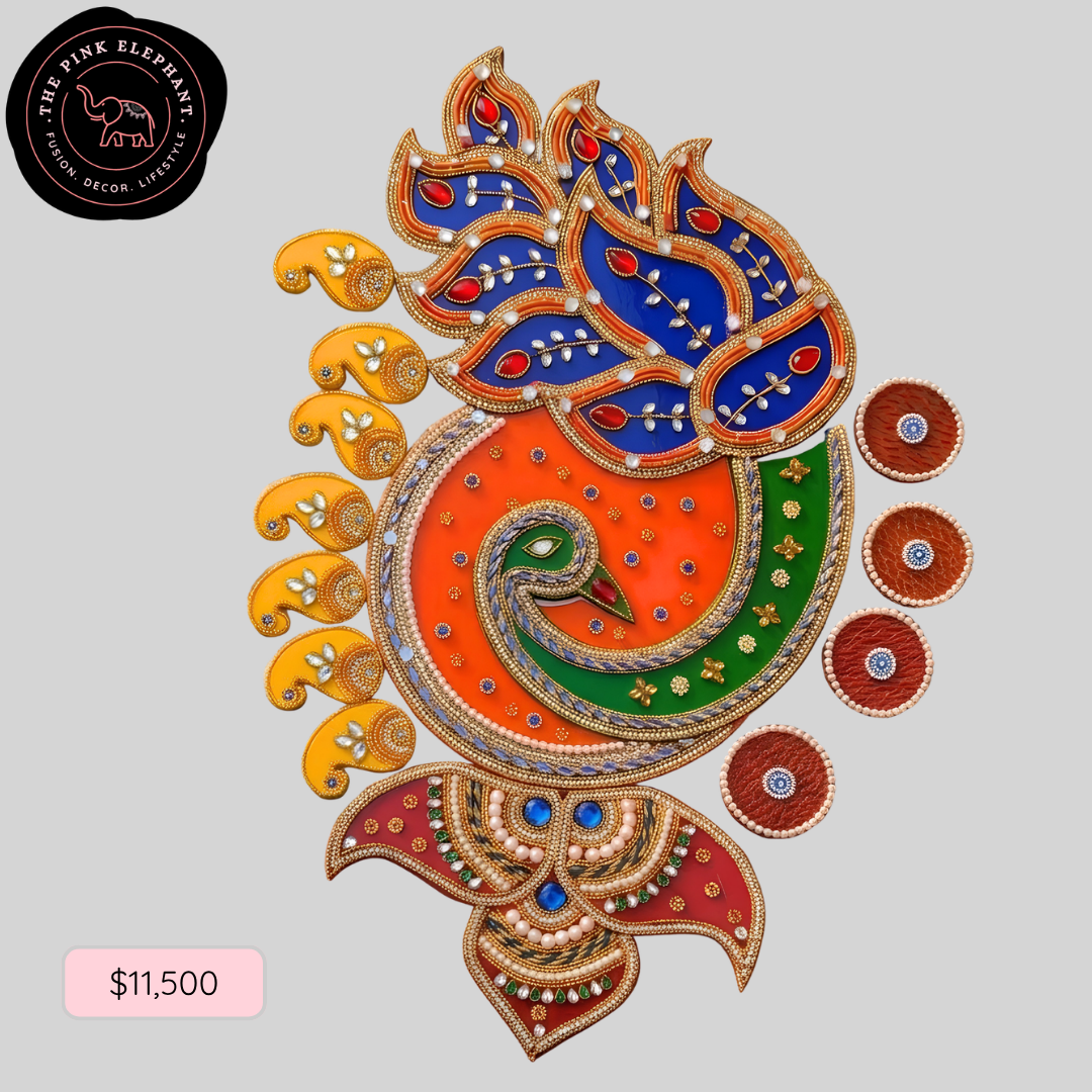 Large Peacock Acrylic Rangoli w Tealight 17" 25-02