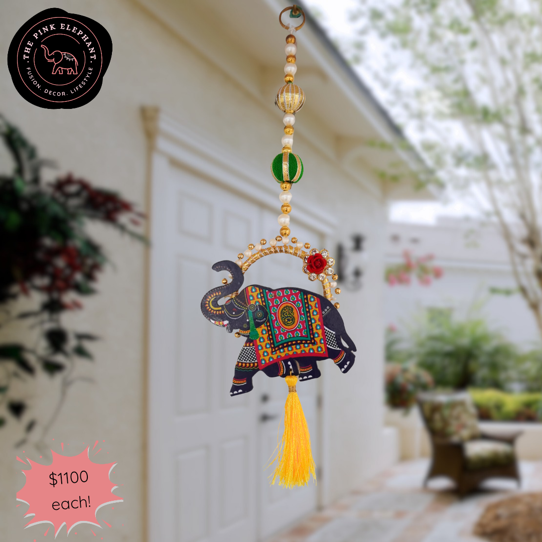Pearl Ring Blue Elephant Hanging - 4508