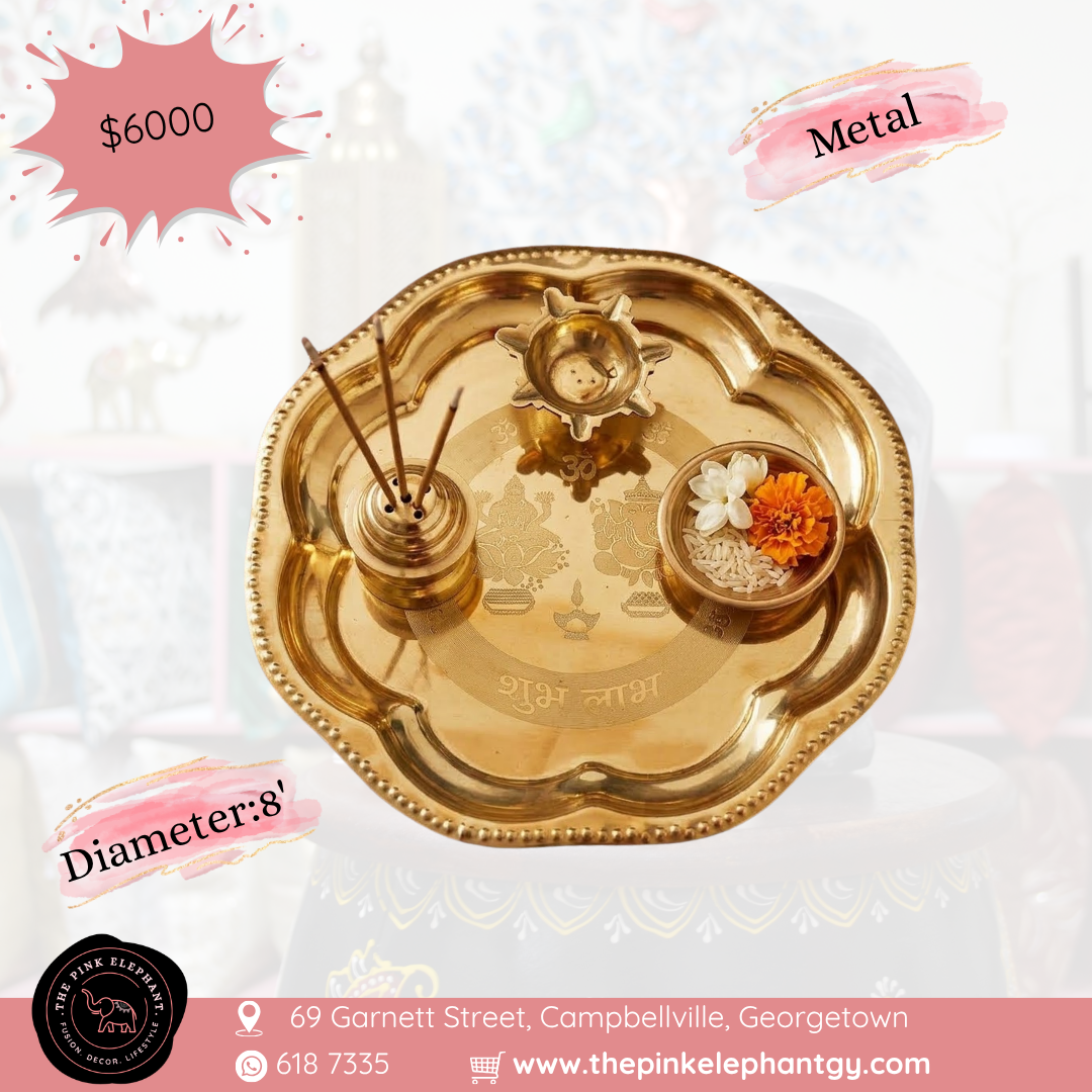 Brass Metal Golden 3 Article Puja Thali