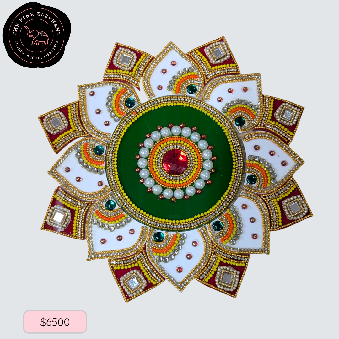 White Flower Mandala Acrylic Rangoli 9" 24-23
