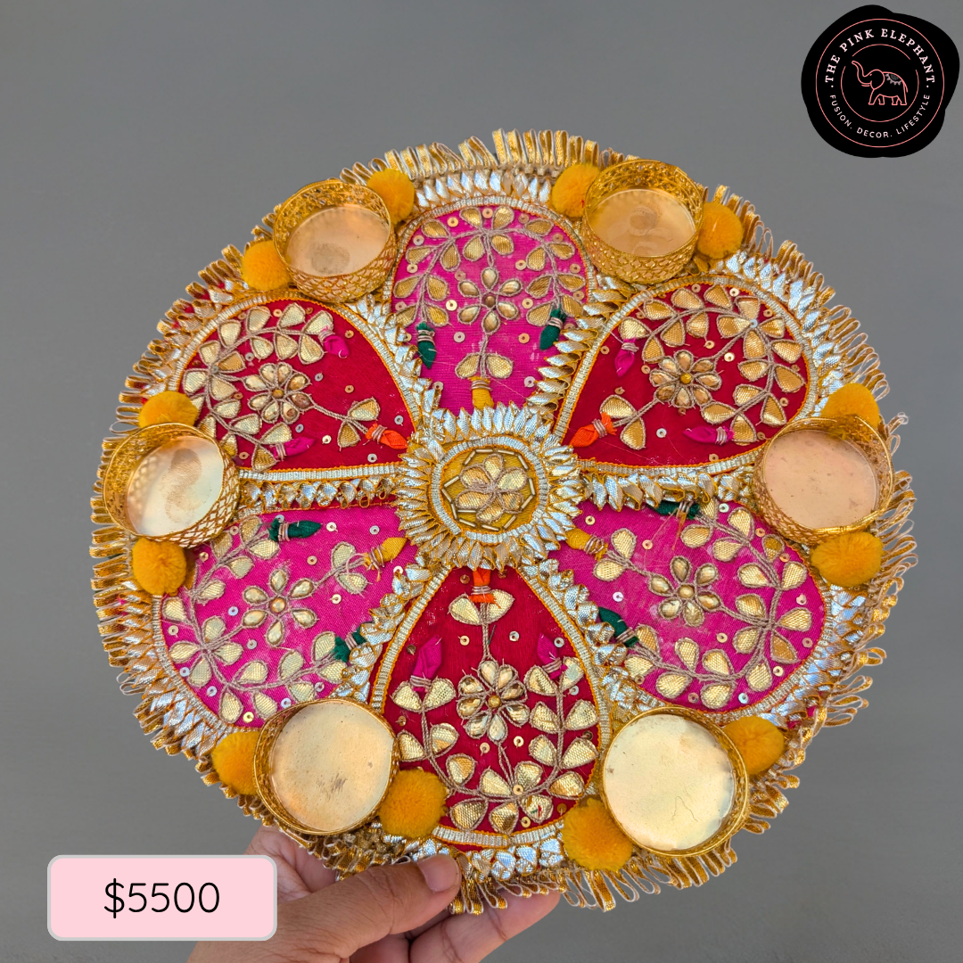 Pink and Orange Flower Rangoli with Tealight Holder