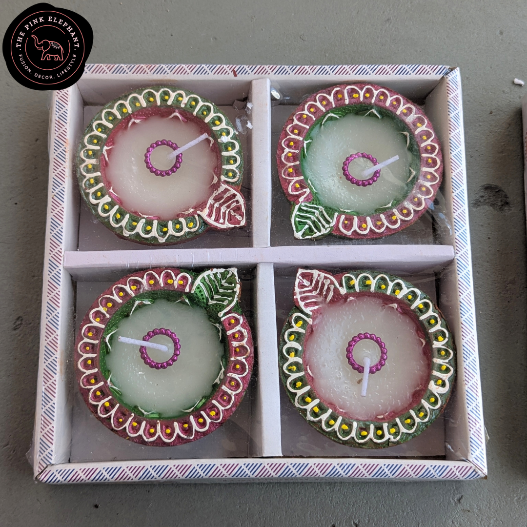 Terracotta Wax Diya Set 4 D42