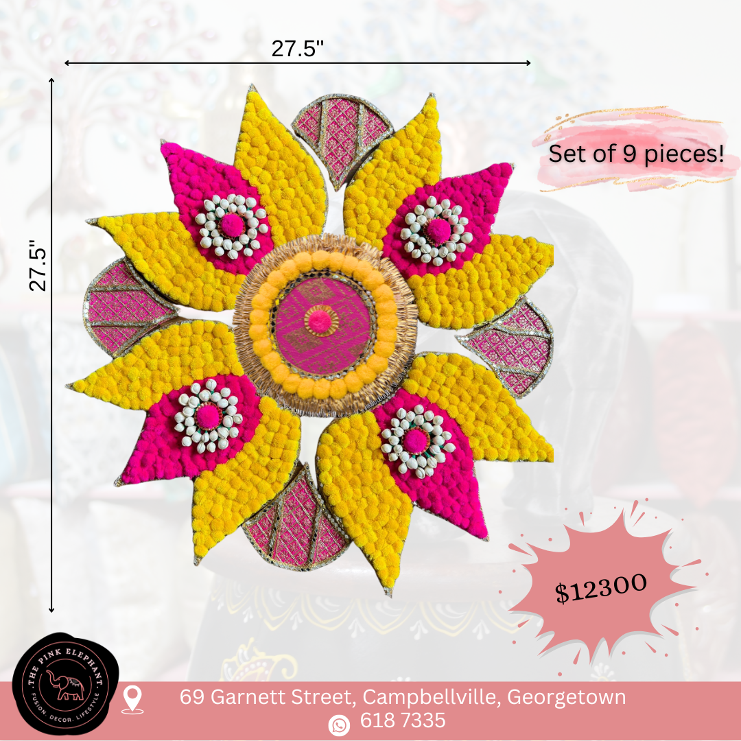 Large Lotus 9 Piece Pom Pom Rangoli